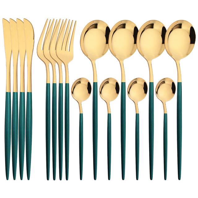 Kitchen Gadgets Green - 16 pçs verde ouro louça conjunto