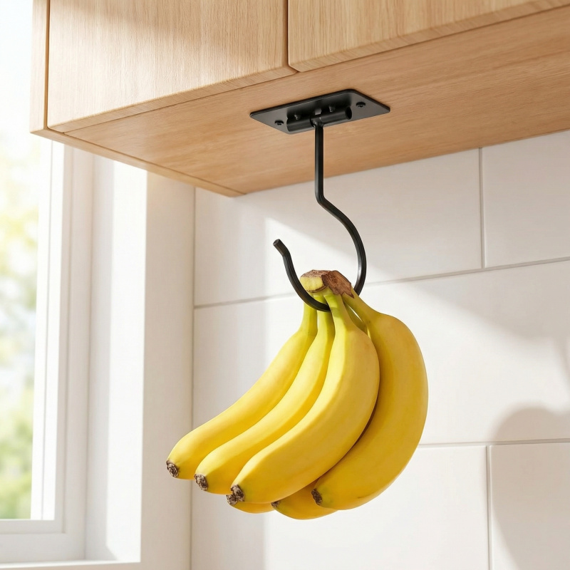 Kitchen Gadgets Organizer - Gancho Adesivo de Metal Preto Dobrável